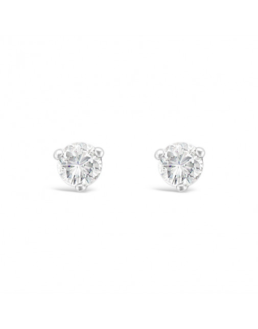 Solitaire Diamond Stud Earrings in a 3-Claw Setting, Set 18ct White Gold. Tdw 0.20ct